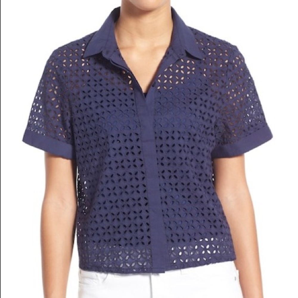 Eyelet lace button up top